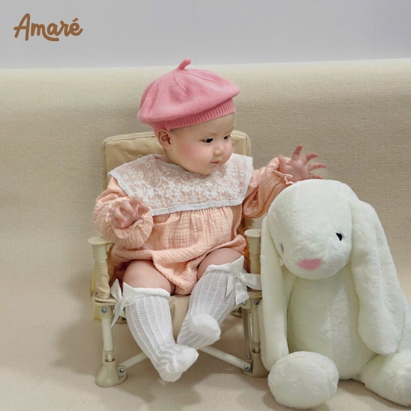 Bodysuit đùi Berry cổ vuông phối ren cho bé gái (0M-3Y)