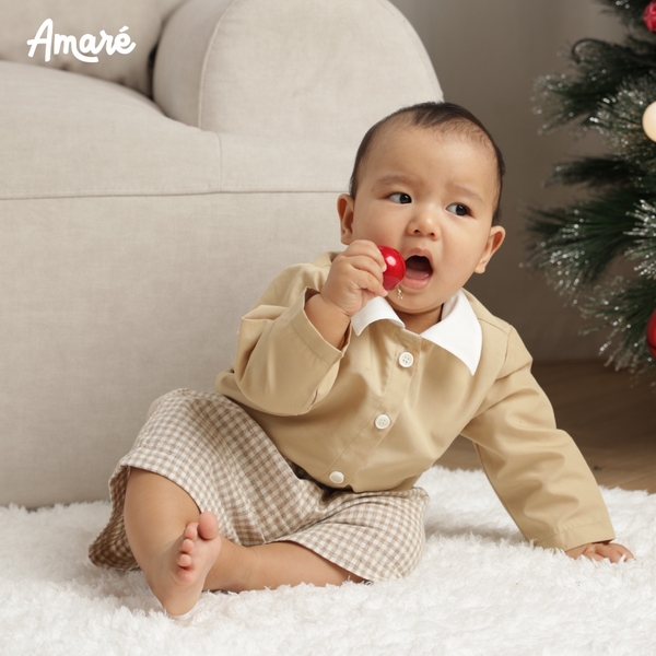 Set sơ mi dài tay Tee Suit áo sơ mi quần caro dành cho bé trai (3M-3Y)
