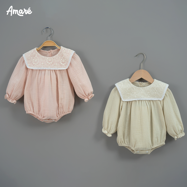 Bodysuit đùi Berry cổ vuông phối ren cho bé gái (0M-3Y)