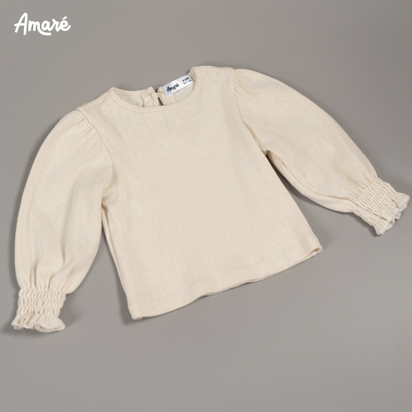 Áo rời cách điệu len cotton dập nổi hoa nhí cho bé gái Blouse (0M-3Y)