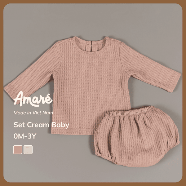 Set dài tay Cream Baby chất liệu dệt cao cấp cho bé gái (0M-3Y)