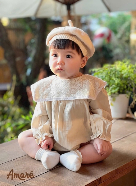 Bodysuit đùi Berry cổ vuông phối ren cho bé gái (0M-3Y)
