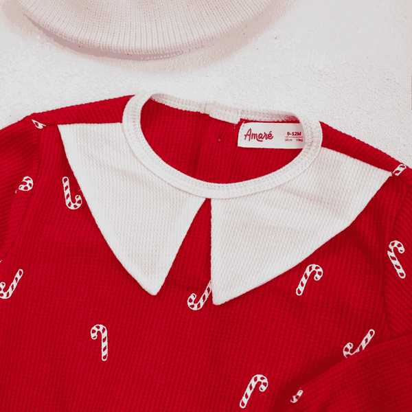Bodysuit đùi chi tiết kẹo que Giáng sinh cho bé trai và bé gái SweetCane (0-24M)