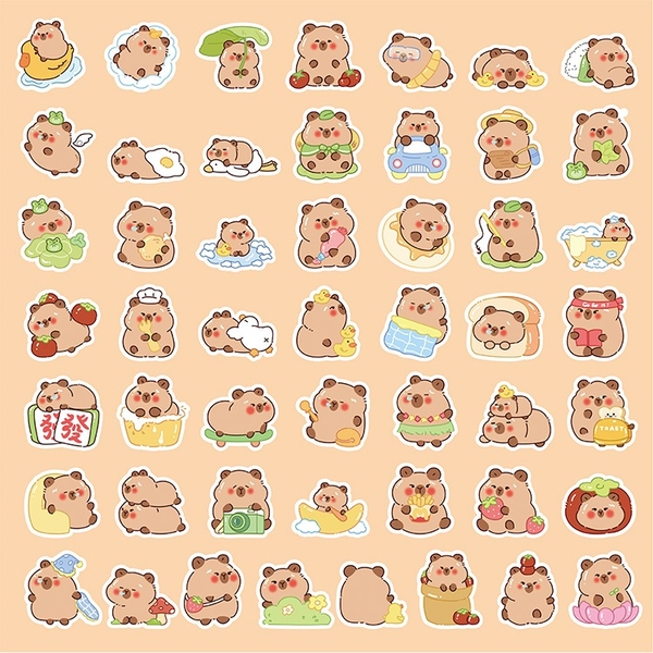 Quà tặng Sticker hình gấu Capybara dễ thương, xinh xắn để trang trí đồ vật
