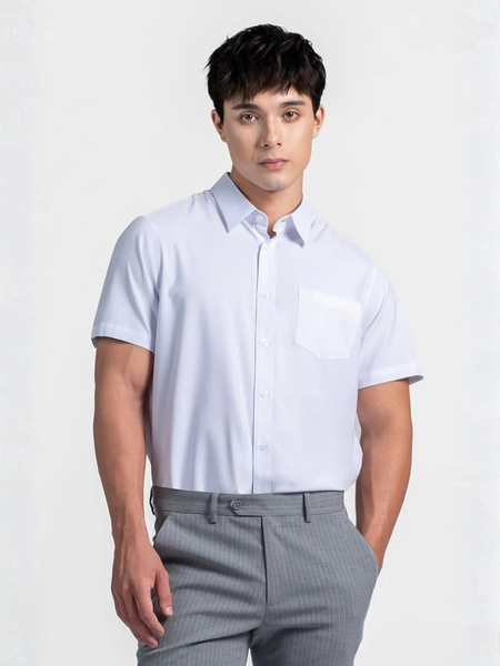 Áo Sơ Mi Nam Công Sở Tay Ngắn Vải Sợi Tre . WS26ES51P-SDBB