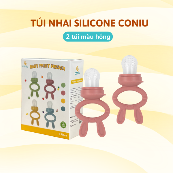 Túi Nhai Ăn Dặm, Núm Nhai Ăn Dặm Cho Bé Chống Hóc Coniu Gồm 3 Size Chất Liệu Silicone Mềm Mại (Hộp 01 Chiếc)