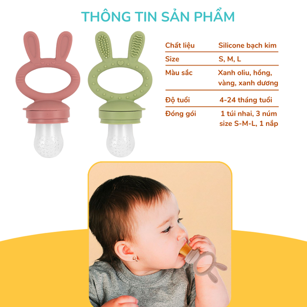 Túi Nhai Ăn Dặm, Núm Nhai Ăn Dặm Cho Bé Chống Hóc Coniu Gồm 3 Size Chất Liệu Silicone Mềm Mại (Hộp 01 Chiếc)