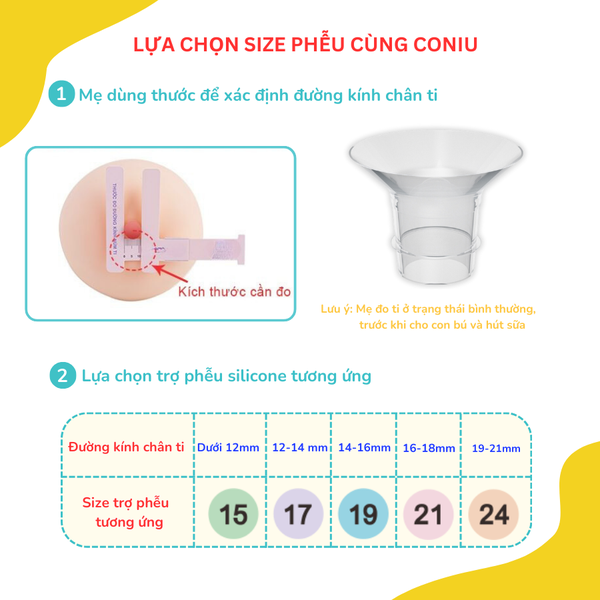 Trợ Phễu Silicone Coniu, Đệm Hạ Size Phễu Size 15-17-19-21-24mm, Hút Sữa Hiệu Quả và Êm Ái (Hộp 01 Chiếc)