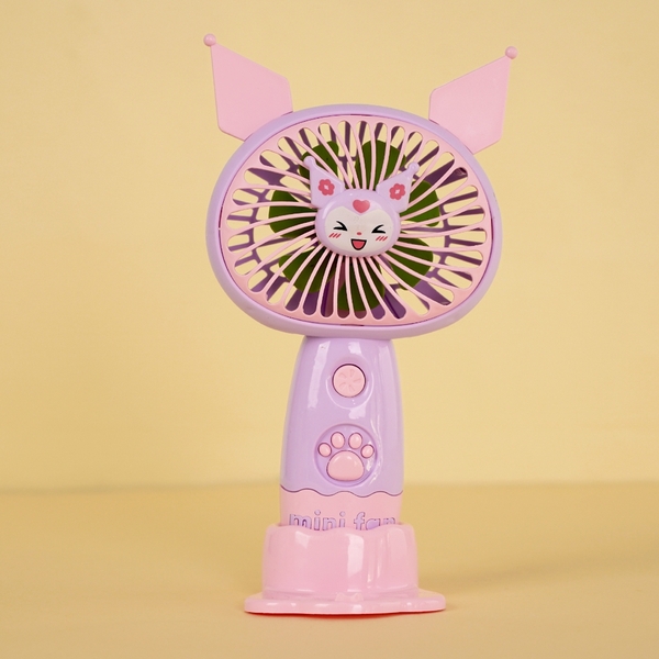 HQ-52A-1  HỘP QUẠT PIN SANRIO ĐẾ ĐIỆN THOẠI + SẠC USB - TÍM