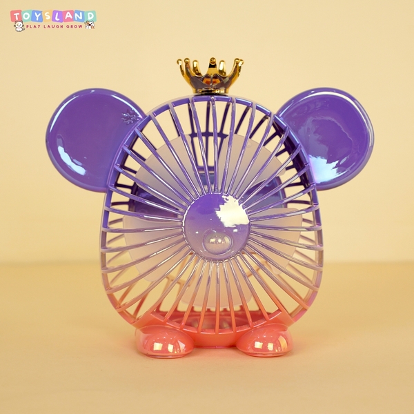 677-7F  HỘP QUẠT PIN ĐẦU GẤU BEARBRICK + SẠC USB - TÍM