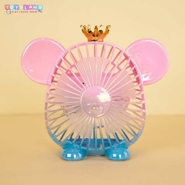677-7F  HỘP QUẠT PIN ĐẦU GẤU BEARBRICK + SẠC USB - HỒNG