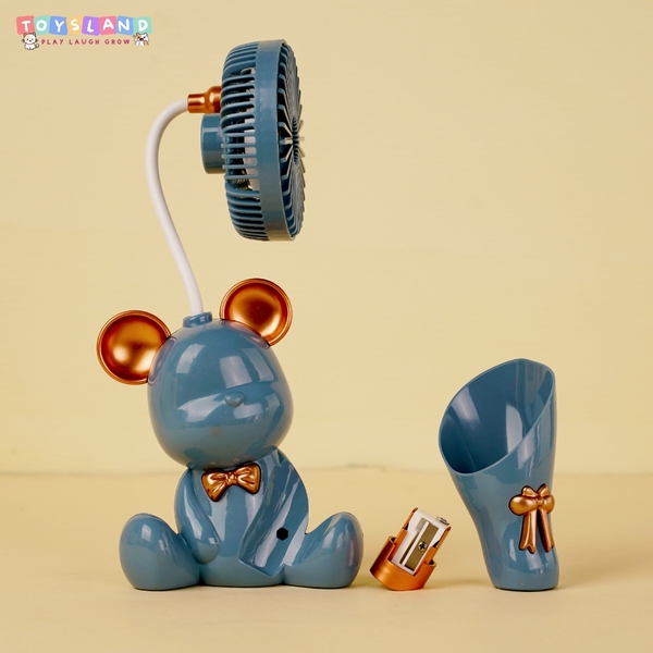 K26  HỘP QUẠT BÀN GẤU PIN SẠC USB + ỐNG ĐỰNG VIẾT   K27 - XANH DƯƠNG