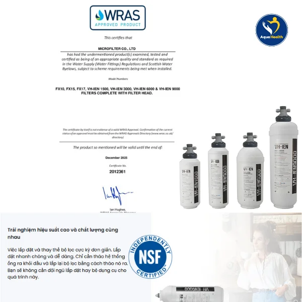 Máy làm mềm nước ChungHo Fluux VH-IEN 3000 - được chứng nhận các chất lượng về sức khỏe