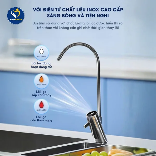 Máy lọc nước A.O Smith X1000 - Đèn báo thay lõi được tích hợp ngay trên thân vòi
