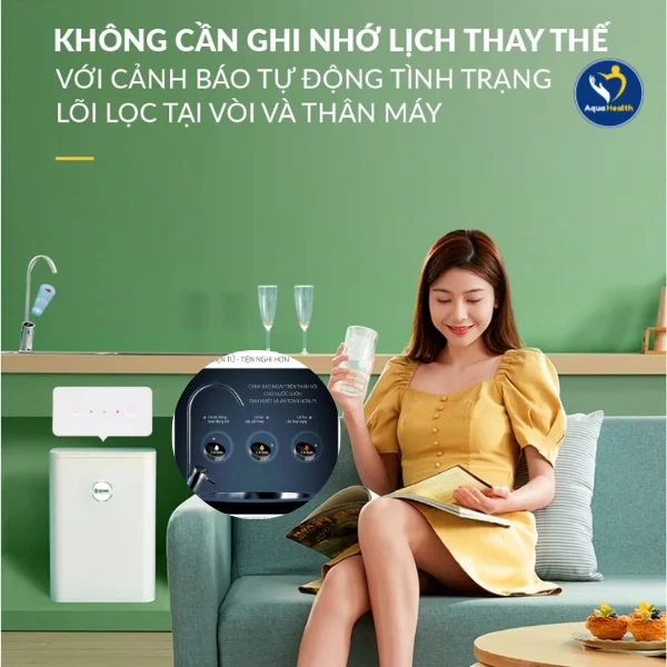 Máy lọc nước A.O Smith S400 - Đèn nhắc thay lõi được tích hợp trên thân máy và vòi