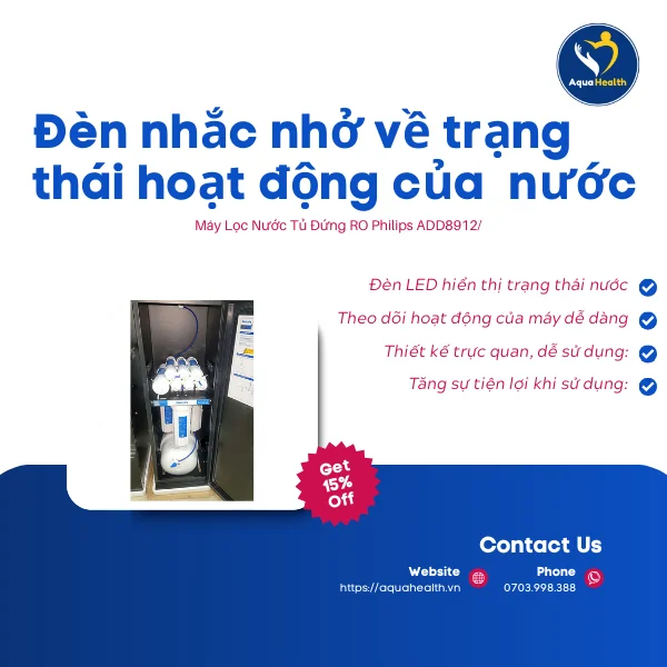 Máy lọc nước tủ đứng RO Philips ADD8912/74 - Có đèn nhắc nhở về trạng thái của nước