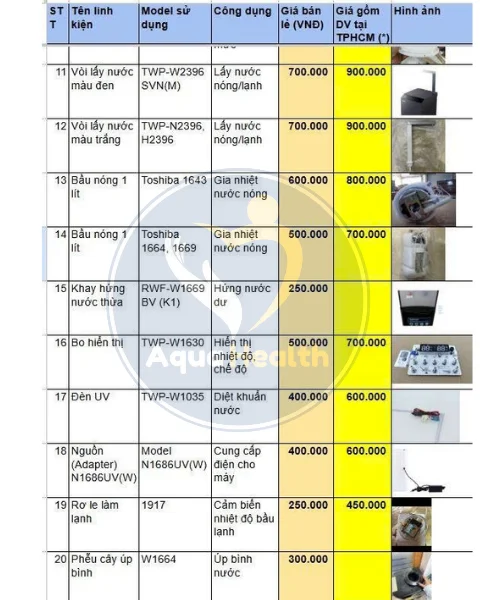 Linh kiện máy lọc nước Toshiba