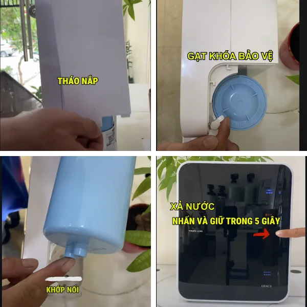 thay lõi lọc máy ion kiềm Trim Ion Grace các bước thực hiện chi tiết 