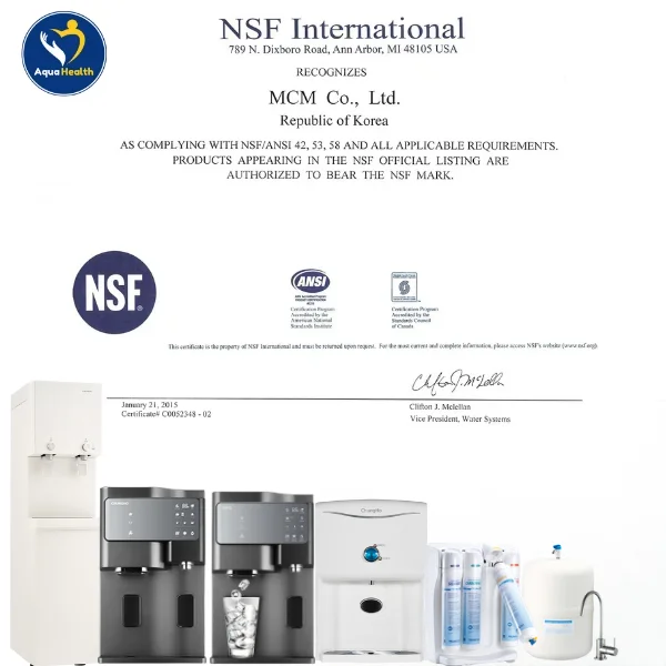 review máy lọc nước ChungHo - các chứng nhận về chất lượng sức khỏe