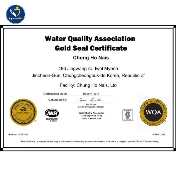 Các chứng nhận về chất lượng sức khỏe của Máy Lọc Nước ChungHo Sanita Ice