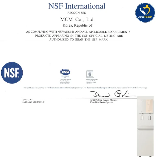 máy lọc nước ChungHo Digital Meta - chứng nhận về chất lượng sức khỏe