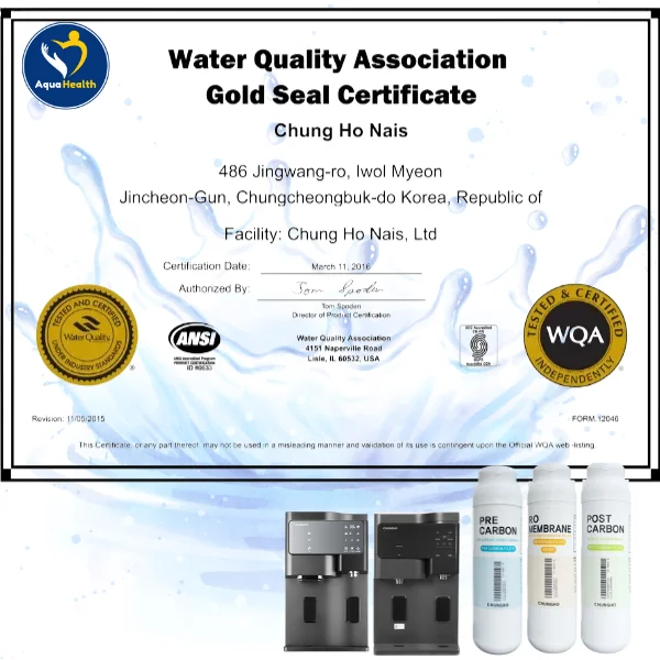 lõi lọc nước ChungHo Sanita/Sanita Ice - các chứng nhận về chất lượng sức khỏe