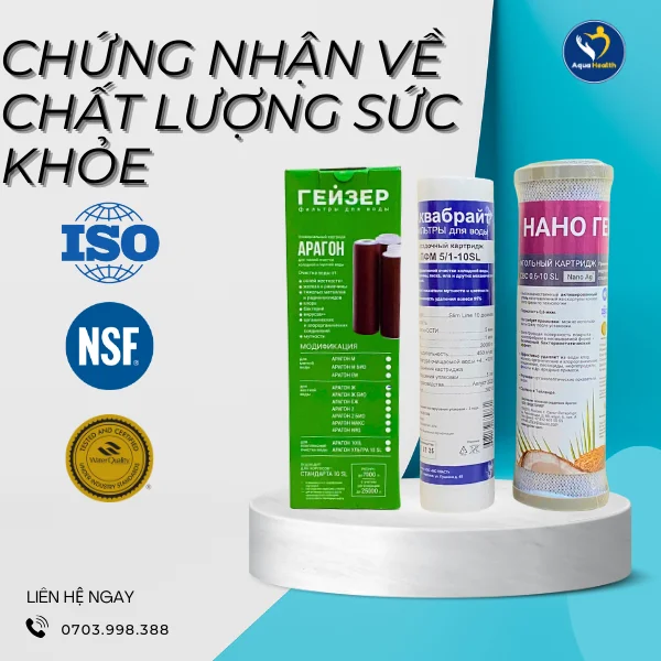 bộ lõi lọc 123 Geyser nhập khẩu- các chứng nhận về chất lượng sức khỏe