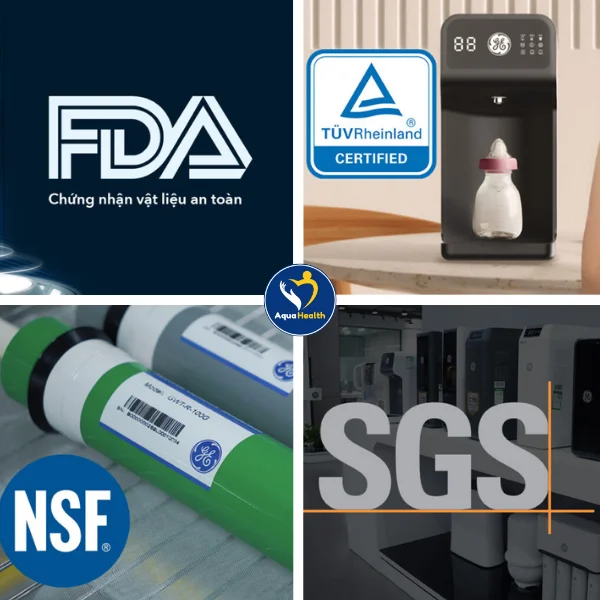 máy lọc nước nóng lạnh GE- các chứng nhận về chất lượng sức khỏe