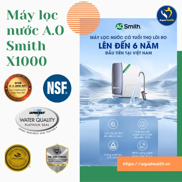 Máy lọc nước A.O Smith EX1000 - Các chứng nhận quốc tế về chất lượng sức khoẻ