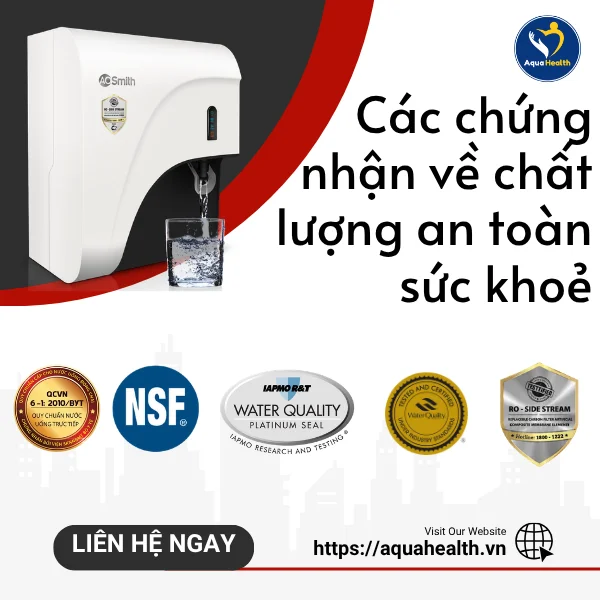 Máy lọc nước A.O Smith C2 - Các chứng nhận về chất lượng sức khoẻ