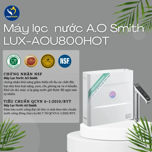 Máy lọc nước A.O Smith LUX-AOU800HOT- Các chứng nhận quốc tế về chất lượng sức khoẻ