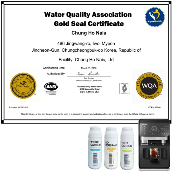 Lõi lọc nước ChungHo Espre Caffe - Các chứng nhận về chất lượng sức khoẻ