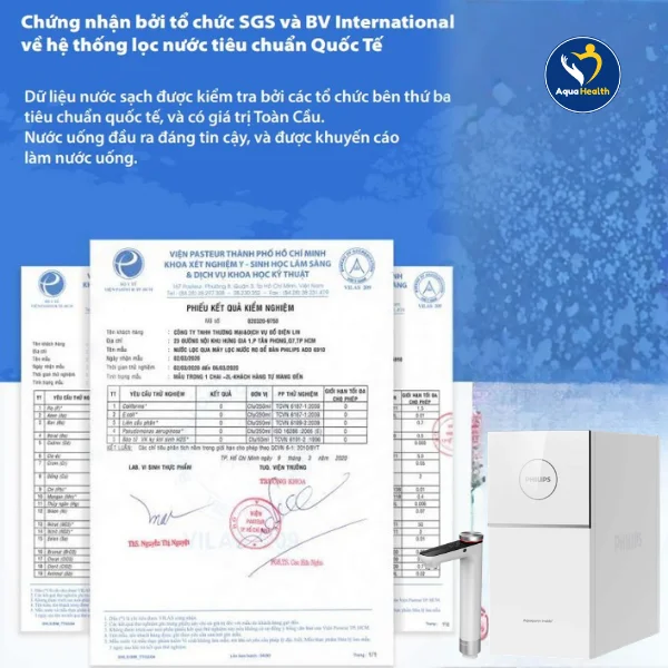 Các chứng nhận về chất lượng sức khoẻ của máy lọc nước RO Phlips AUT7005/97