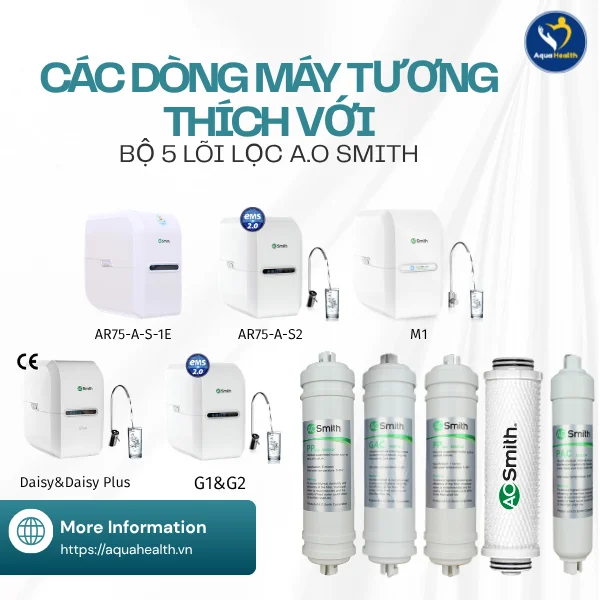 Bộ 5 lõi lọc nước A.O Smith - Các dòng máy tương thích