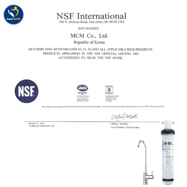 máy lọc nước ChungHo FLUUX FX15S - Được chứng nhận các chất lượng quốc tế