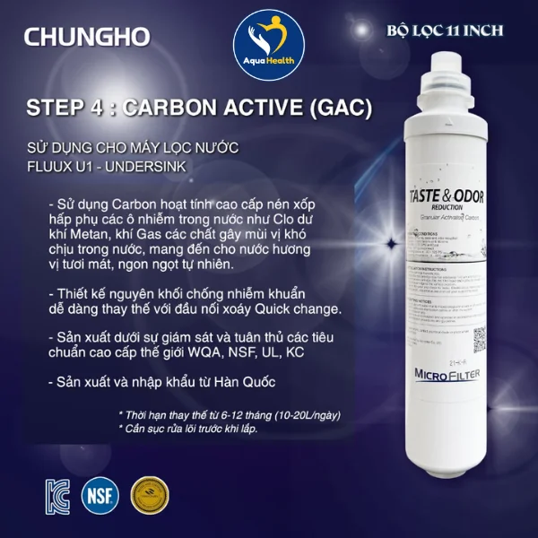 Cấu tạo và chức năng lõi lọc nước Chungho UF1 Carbon Active (GAC)