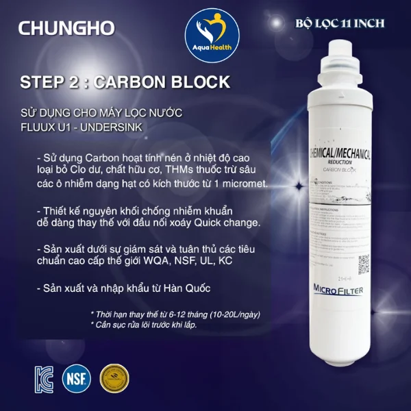 Cấu tạo và chức năng lõi lọc nước Chungho UF1 Carbon Block