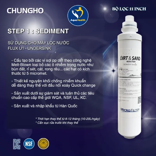Cấu tạo và chức năng lõi lọc nước Chungho UF1 Sediment