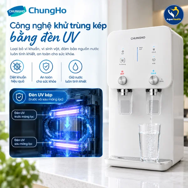 Máy lọc nước nóng lạnh Chungho Compact NX - Công nghệ khử trùng kép bằng đèn UV