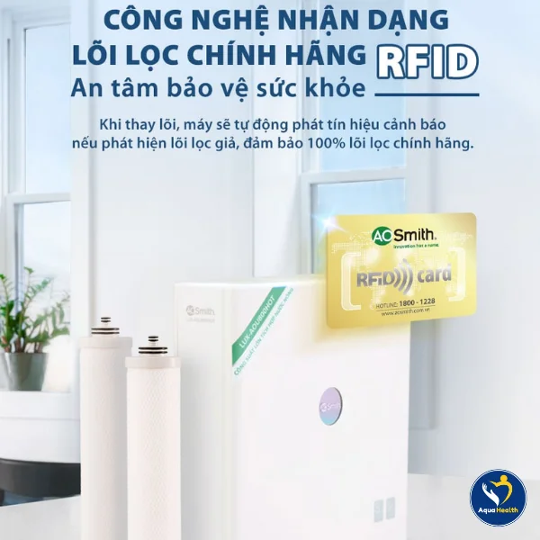 Máy lọc nước A.O Smith LUX-AOU800HOT - Công nghệ nhận dạng lõi lọc chính hãng RFID