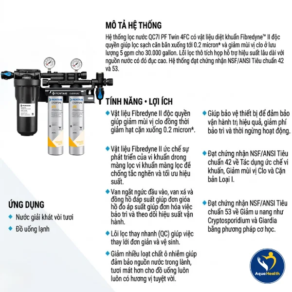 Máy lọc nước Pentair Everpure PF QC7I Twin 4FC - Cụm khung đầu lọc QC7I tích hợp tiện ích