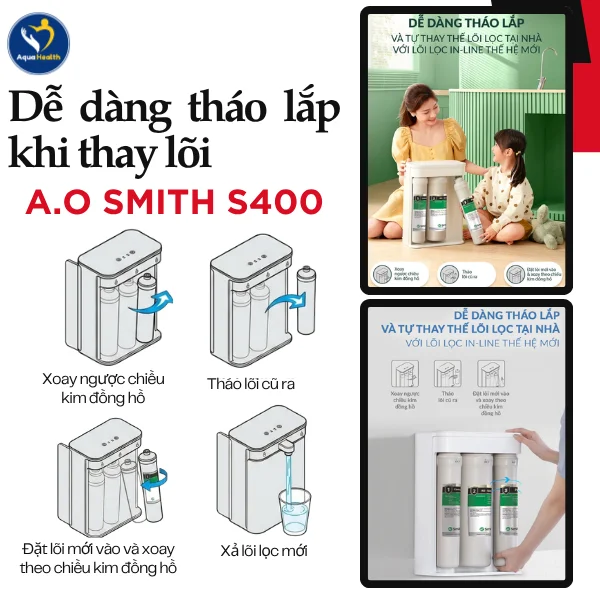 Máy lọc nước A.O Smith S400 - Dễ dàng thay lõi lọc ngay tại nhà