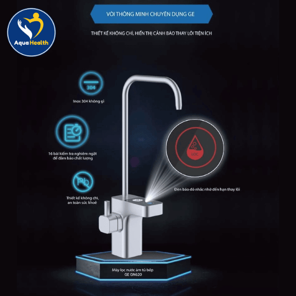 Đèn tích hợp tại vòi thông minh, tiện ích nhắc nhở thay lõi tiện lợi