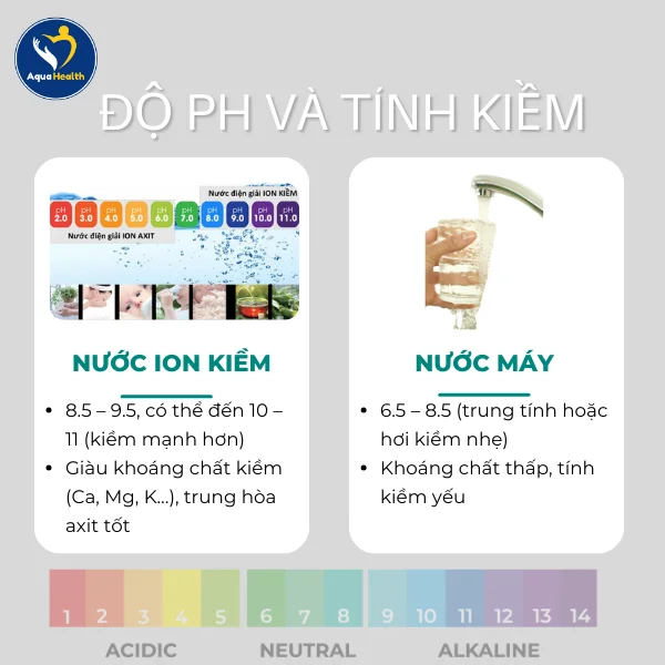 So sánh nước điện giải ion kiềm và nước máy, độ pH và tính kiềm