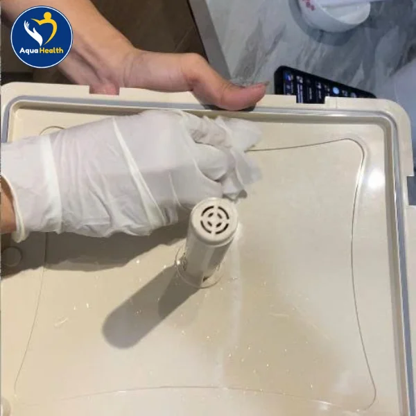 Kỹ thuật viên Aquahealth bảo dưỡng, thay lõi máy lọc nước Coway cho khách