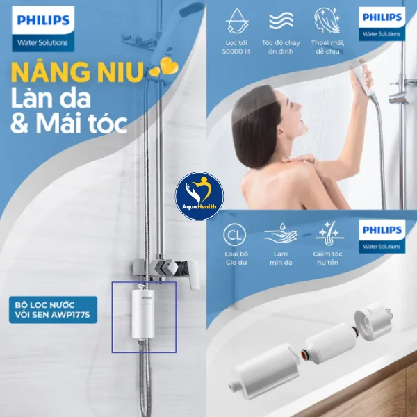 Bộ lọc nước vòi sen Philips AWP1775WH/74- Loại bỏ Clo và các tạp chất gây hại