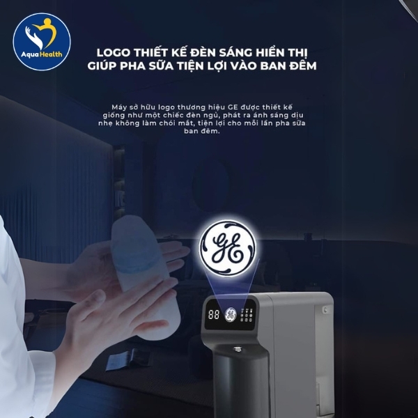 Logo máy lọc nước GE B04 sáng đèn hiển thị giúp pha sữa tiện lợi ban đêm