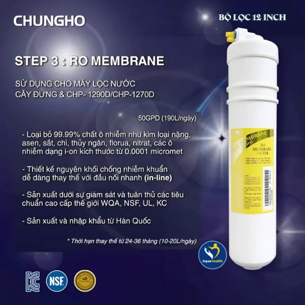 lõi lọc nước ChungHo WHI Cafe 700 chức năng của lõi RO Membrane