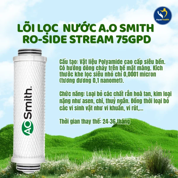 Bộ 5 lõi lọc nước A.O Smith lõi RO-Side Stream 75GPD