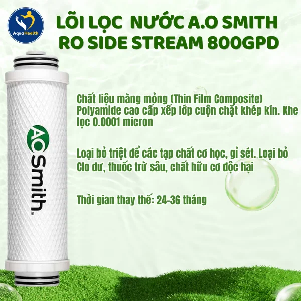 Bộ lõi lọc nước A.O Smith LUX-AOU800HOT - Lõi lọc nước RO Side Stream 800GPD